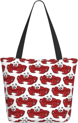 Cute red crab Tote Bag for Women - Lightweight Reusable Canvas Tote Bag with Zipper, Multi-Purpose Cotton Tote Bags Bulk for Grocery Bags,Shopping Bags