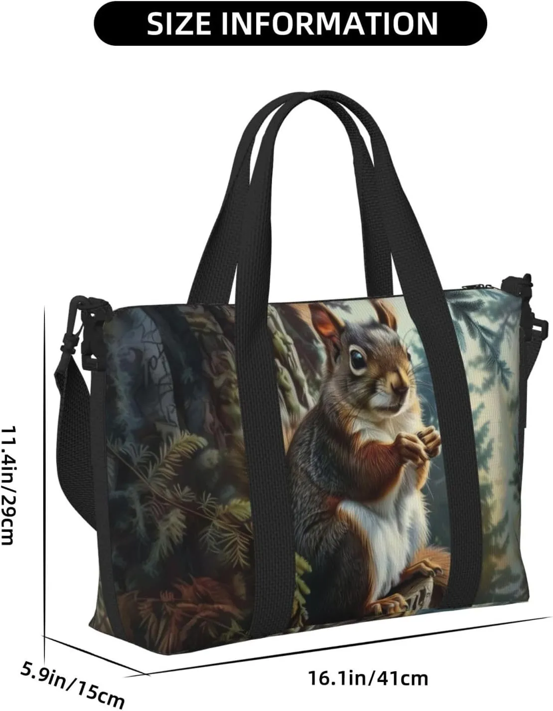 cute squirrel tree print Travel Duffel Bag, Sports Tote Gym Bag, Swim Pool Bag Large Shoulder Tote Bag for Beach Weekender
