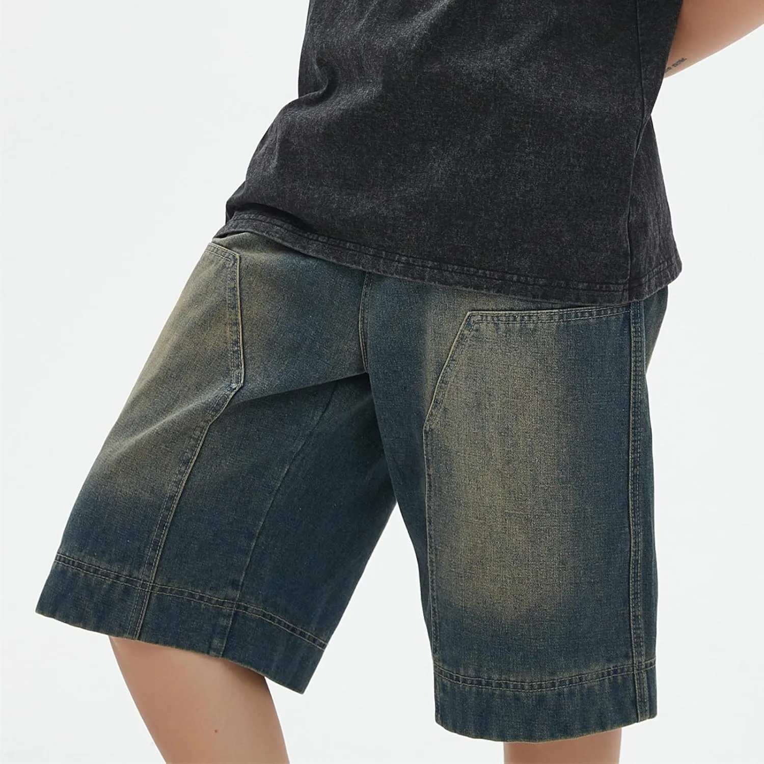 CUTEGAL Unisex Jorts Women Mid Rise Denim Shorts Wide Leg Baggy Jeans Men Casual Streetwear Y2k Pants