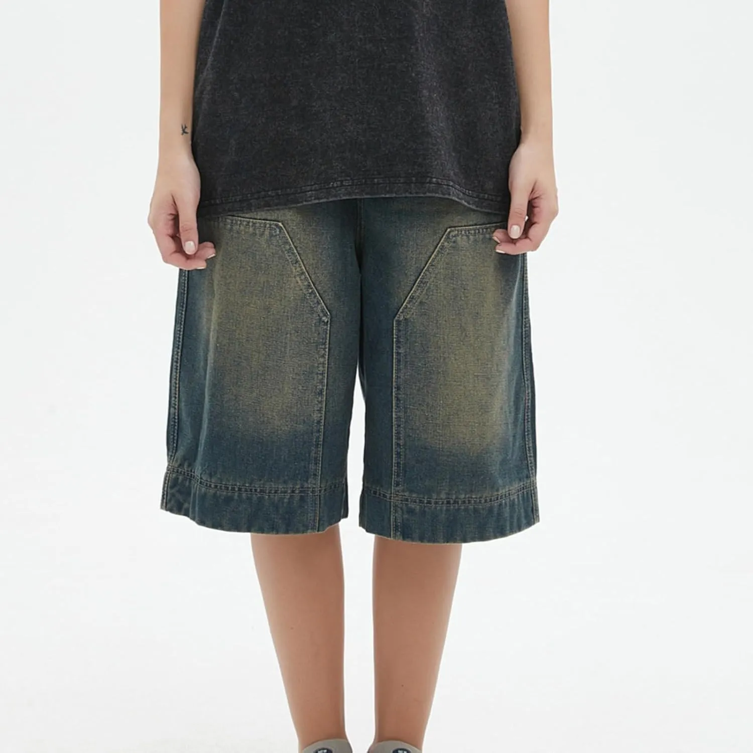CUTEGAL Unisex Jorts Women Mid Rise Denim Shorts Wide Leg Baggy Jeans Men Casual Streetwear Y2k Pants