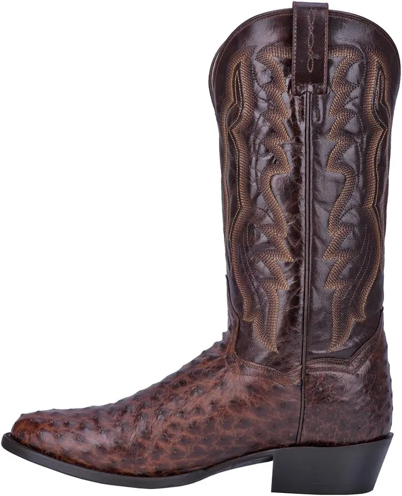 Dan Post Mens Pershing Ostrich Embroidered Round Toe Pull On Dress Boots Mid Calf - Brown