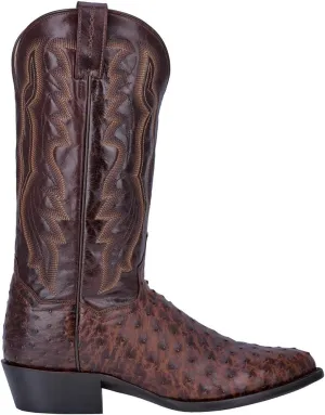 Dan Post Mens Pershing Ostrich Embroidered Round Toe Pull On Dress Boots Mid Calf - Brown