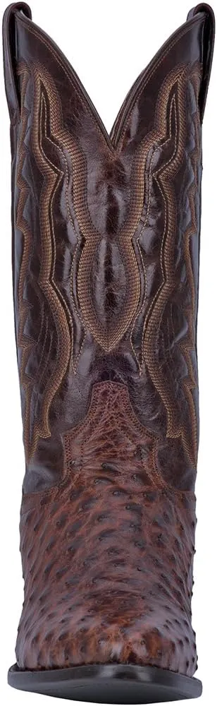 Dan Post Mens Pershing Ostrich Embroidered Round Toe Pull On Dress Boots Mid Calf - Brown