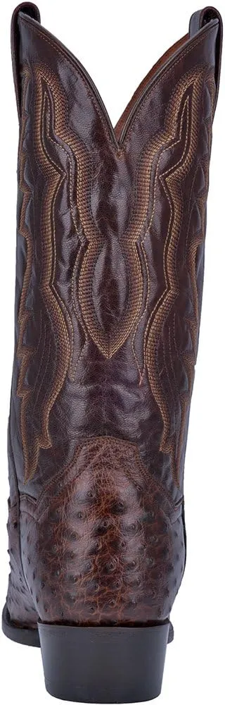Dan Post Mens Pershing Ostrich Embroidered Round Toe Pull On Dress Boots Mid Calf - Brown