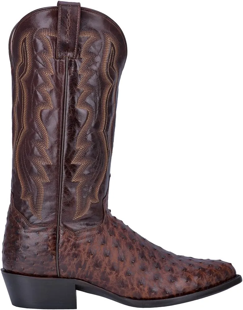 Dan Post Mens Pershing Ostrich Embroidered Round Toe Pull On Dress Boots Mid Calf - Brown