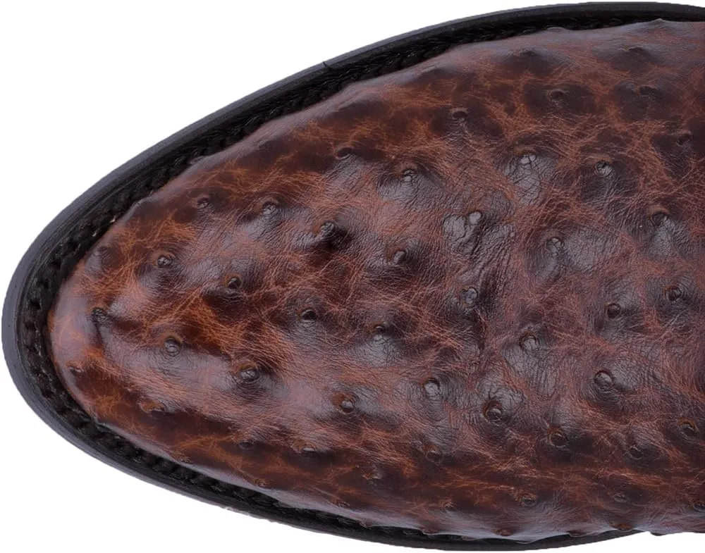 Dan Post Mens Pershing Ostrich Embroidered Round Toe Pull On Dress Boots Mid Calf - Brown