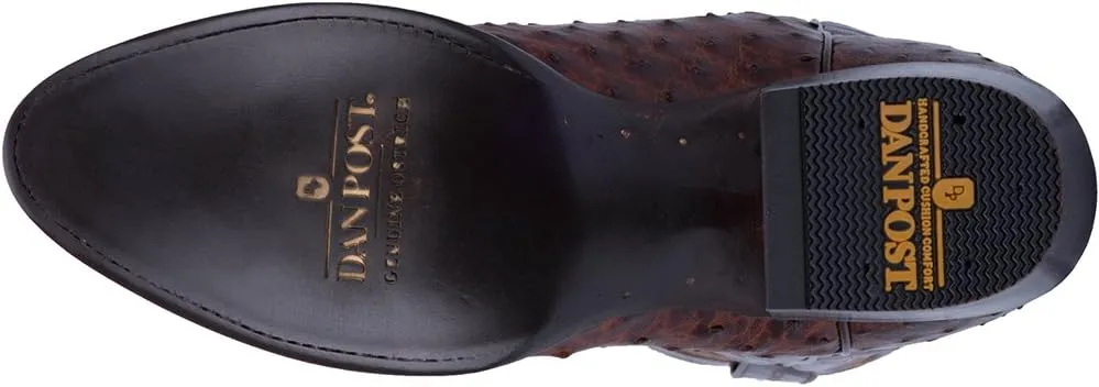 Dan Post Mens Pershing Ostrich Embroidered Round Toe Pull On Dress Boots Mid Calf - Brown