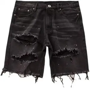 Dawery Men Distressed Denim Shorts Button Fly Multi Pockets Slim Fit Ripped Holes Knee Length Hip Hop Baggy Cargo Short Pants