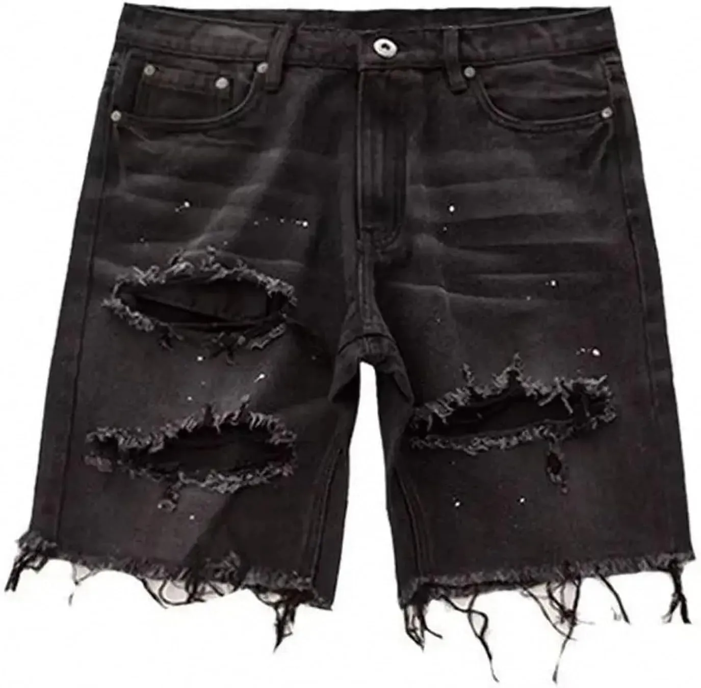 Dawery Men Distressed Denim Shorts Button Fly Multi Pockets Slim Fit Ripped Holes Knee Length Hip Hop Baggy Cargo Short Pants