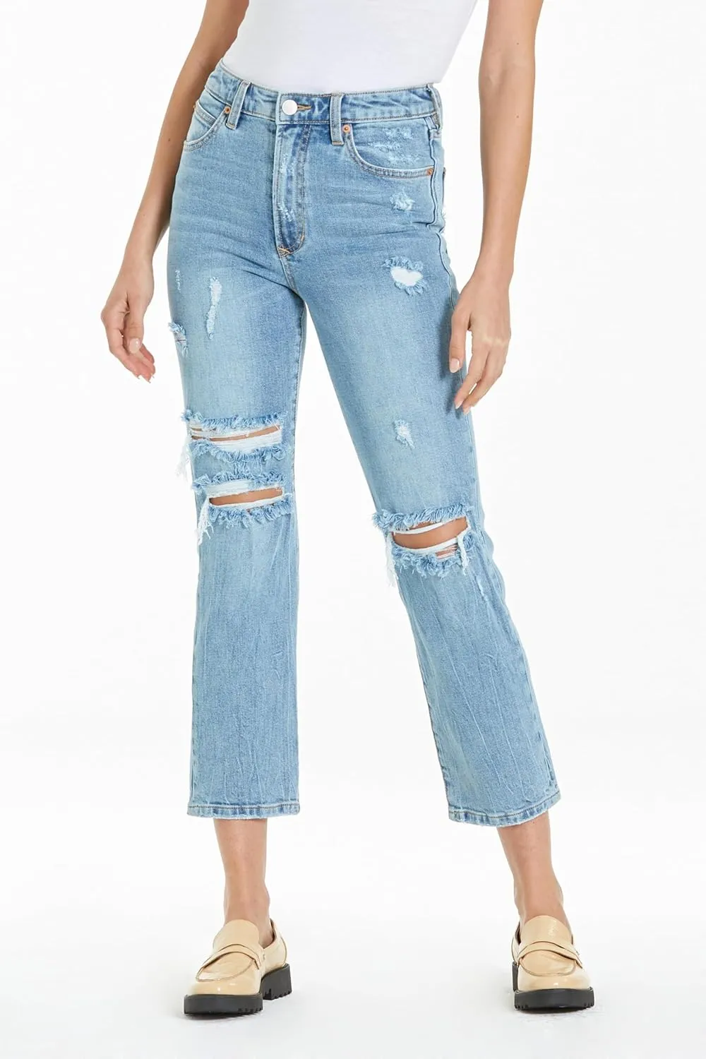 DEAR JOHN Frankie Women's Jeans Straight Fit Cropped High Rise