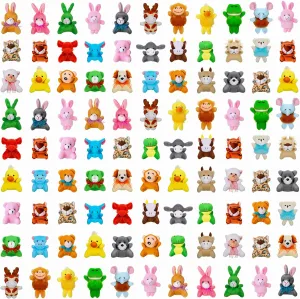 Deekin 100 Pack Mini Stuffed Animals Bulk Small Plush Animal Toys Tiny Stuffed Critter Keychain Set for Kids Party Favors School Prizes Gift Bags Fillers(Jungle Animals)