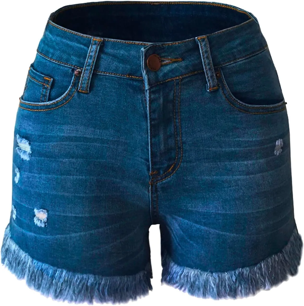 Denim Shorts for Women Mid Rise Frayed Ripped Jean Shorts Stretchy Folded Hem Hot Short Jeans Summer Dressy Casual