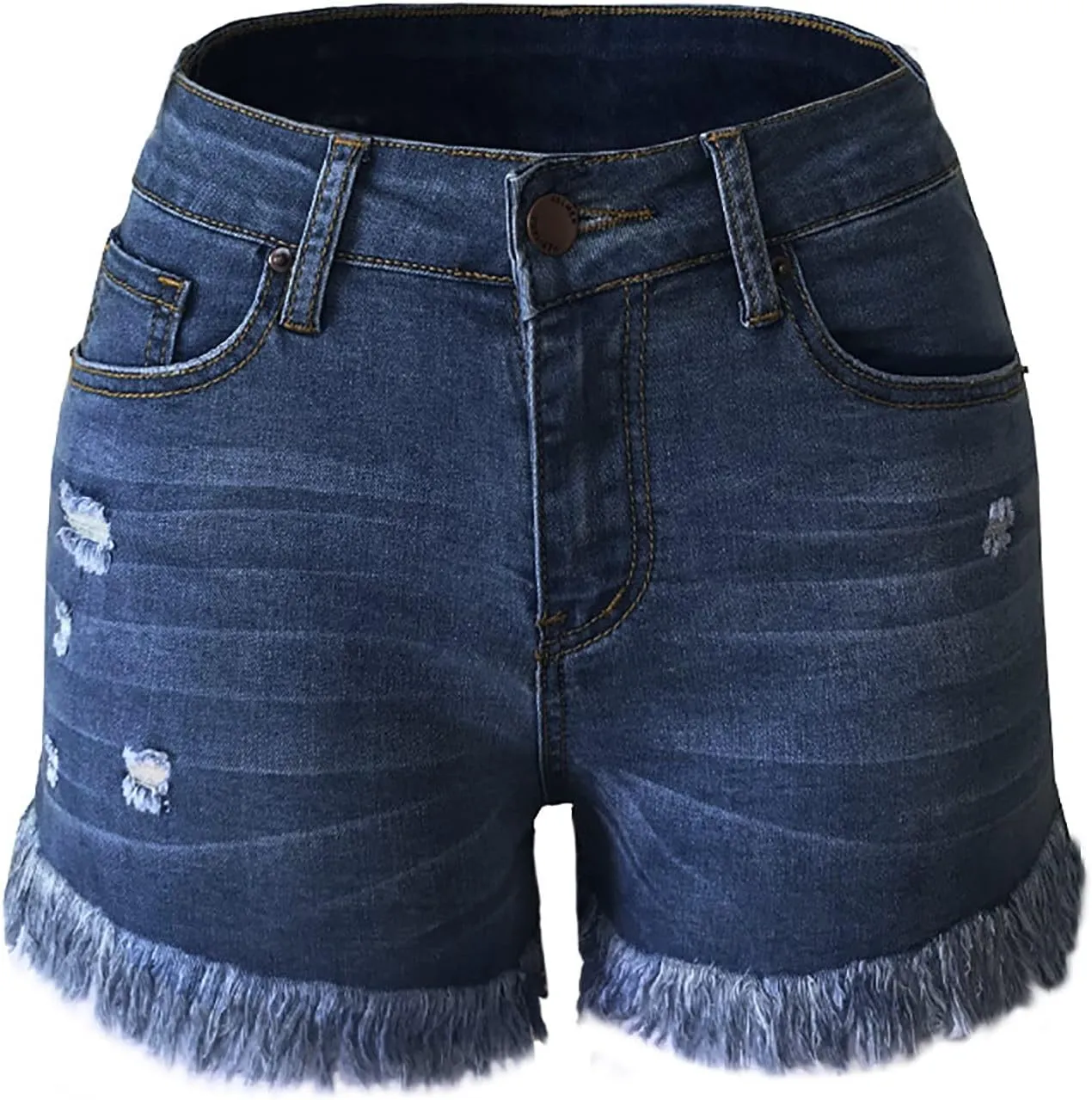 Denim Shorts for Women Mid Rise Frayed Ripped Jean Shorts Stretchy Folded Hem Hot Short Jeans Summer Dressy Casual