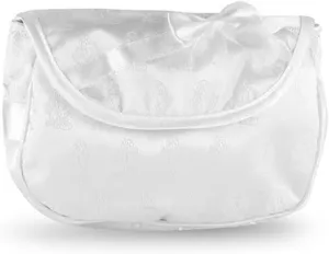 Dijkoo First Communion White Satin Embroidered Purse with Shoulder Strap, 7 1/2 Inch