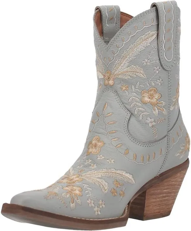 Dingo Womens Primrose Embroidered Floral Snip Toe Casual Boots Ankle Mid Heel 2-3" - Black