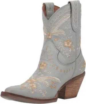 Dingo Womens Primrose Embroidered Floral Snip Toe Casual Boots Ankle Mid Heel 2-3" - Black