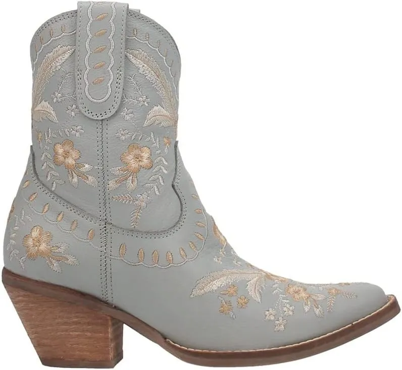 Dingo Womens Primrose Embroidered Floral Snip Toe Casual Boots Ankle Mid Heel 2-3" - Black