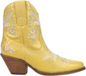 Dingo Womens Primrose Metallic Embroidered Floral Snip Toe Casual Boots Ankle Mid Heel 2-3" - Blue