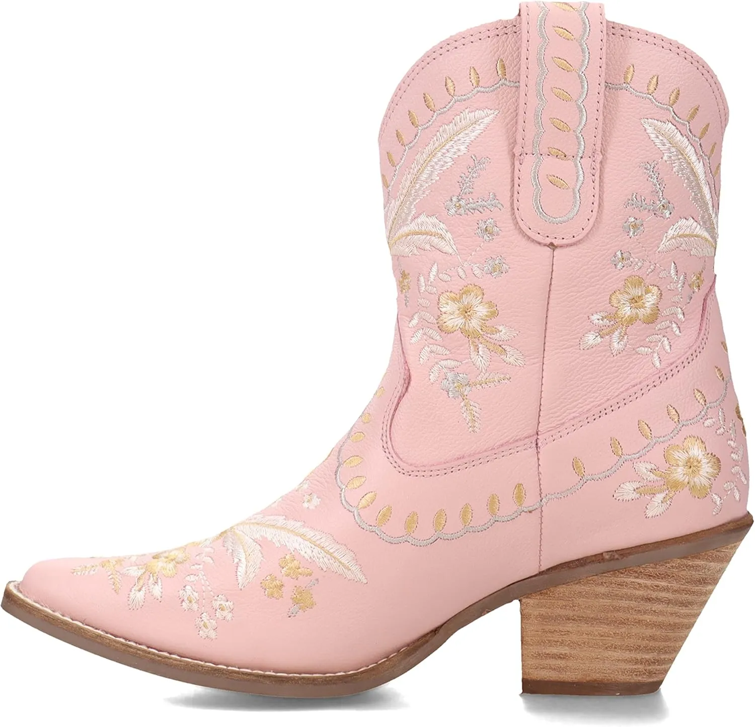 Dingo Womens Primrose Metallic Embroidered Floral Snip Toe Casual Boots Ankle Mid Heel 2-3" - Yellow