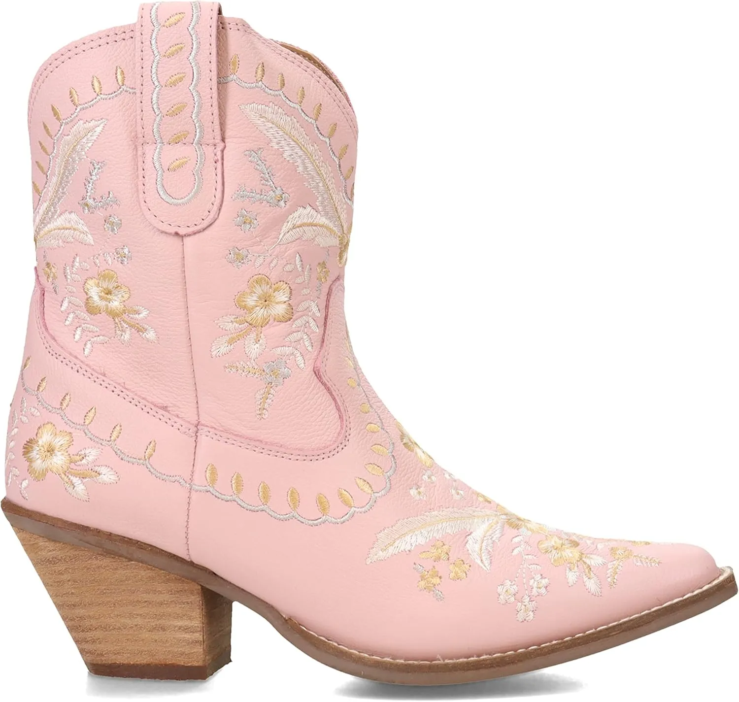 Dingo Womens Primrose Metallic Embroidered Floral Snip Toe Casual Boots Ankle Mid Heel 2-3" - Yellow