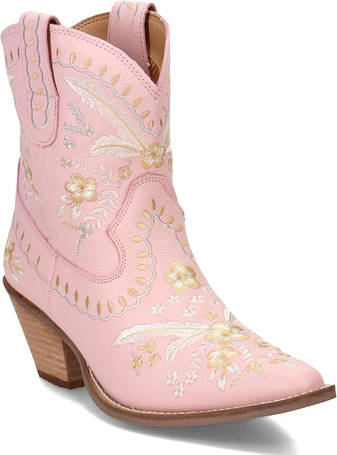 Dingo Womens Primrose Metallic Embroidered Floral Snip Toe Casual Boots Ankle Mid Heel 2-3" - Yellow
