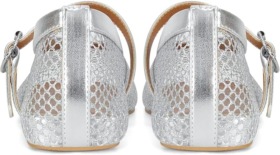 Divanne Ballet Flats for Women, Leopard Ballerina Shoes Crystal-Embellished Mary Jane Flats Mesh Flat Shoes
