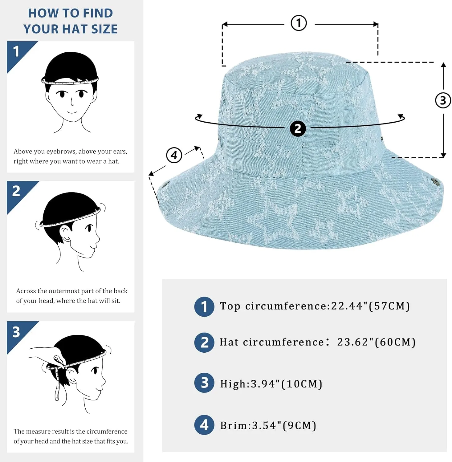 DOCILA Denim Bucket Hat for Women Blue Jean Western Fisherman Hats Packable Outdoor Boonie Sun Cap