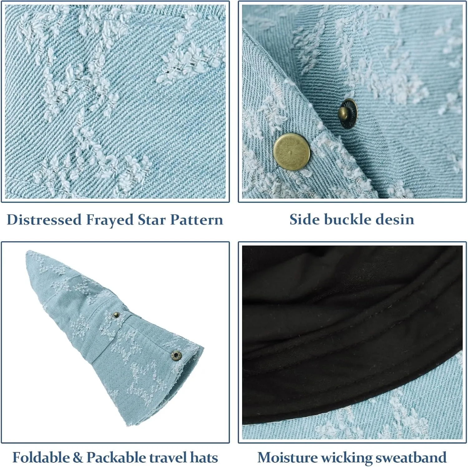 DOCILA Denim Bucket Hat for Women Blue Jean Western Fisherman Hats Packable Outdoor Boonie Sun Cap