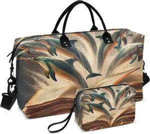 Dolphins Jumping from Old Book Duffle Carry on Bag Travel Duffle Bags for Women Sports Duffel Bag Overnight Duffle Bags for Women