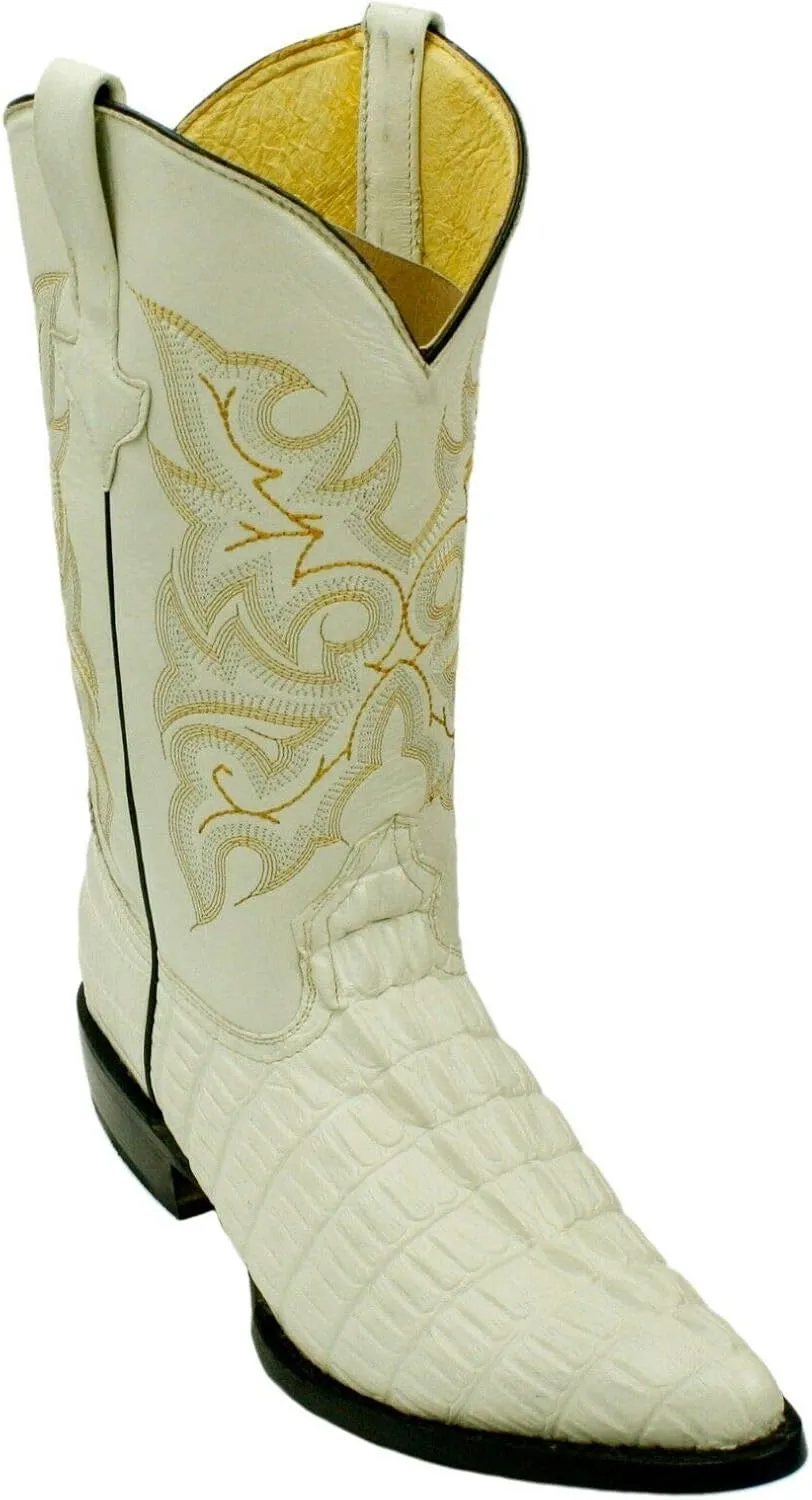 Dona Michi Men's Genuine Leather Crocodile Print J Toe Cow Boy Boots With Free Belt