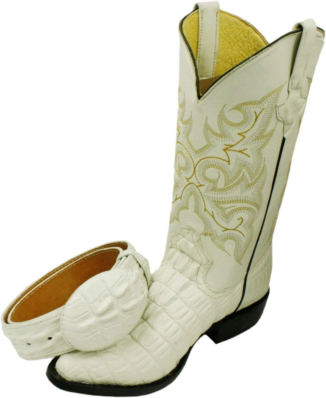 Dona Michi Men's Genuine Leather Crocodile Print J Toe Cow Boy Boots With Free Belt