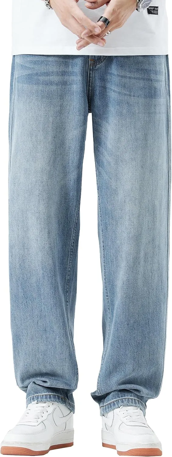 DOSLAVIDA Men's Baggy Jeans Loose Fit Ripped Distressed Jean Relaxed Skateboard Denim Pants with Holes