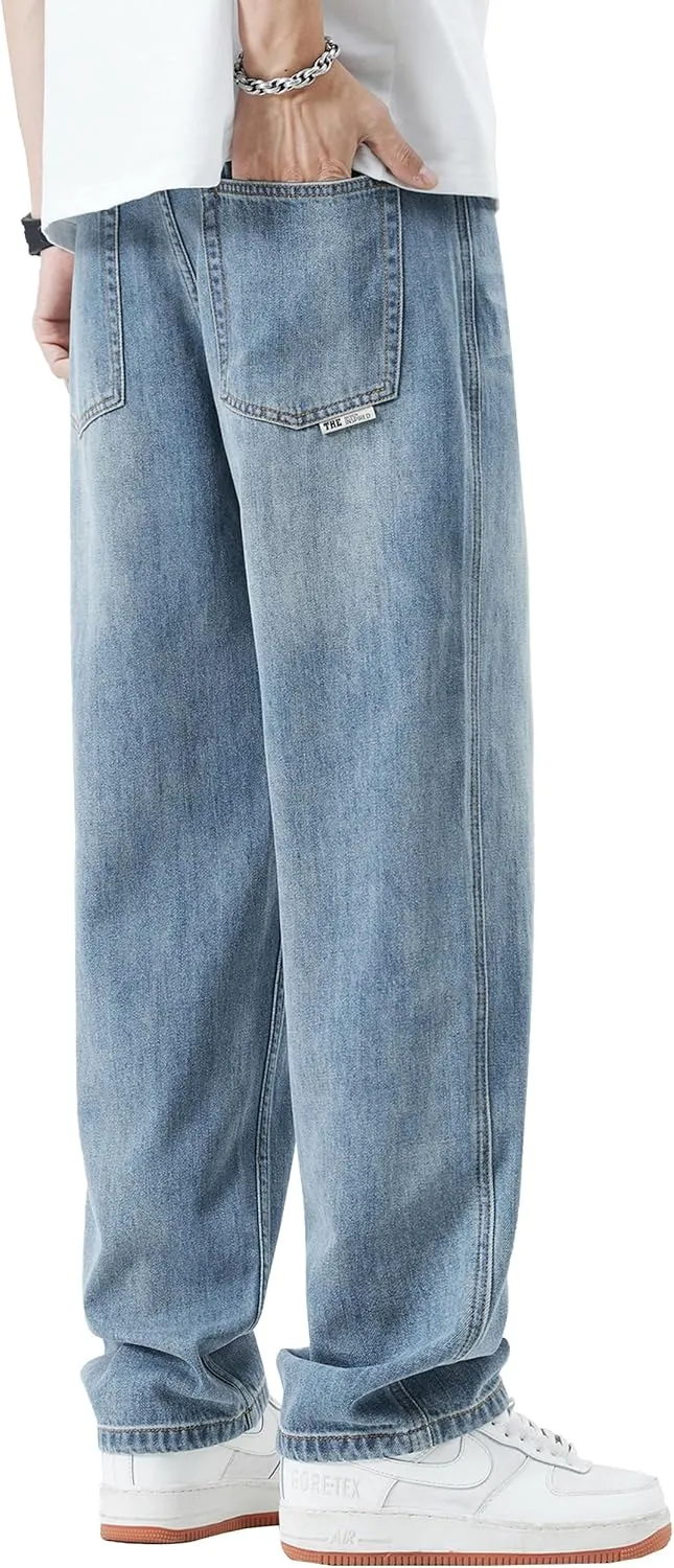 DOSLAVIDA Men's Baggy Jeans Loose Fit Ripped Distressed Jean Relaxed Skateboard Denim Pants with Holes