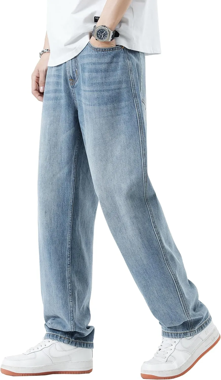 DOSLAVIDA Men's Baggy Jeans Loose Fit Ripped Distressed Jean Relaxed Skateboard Denim Pants with Holes