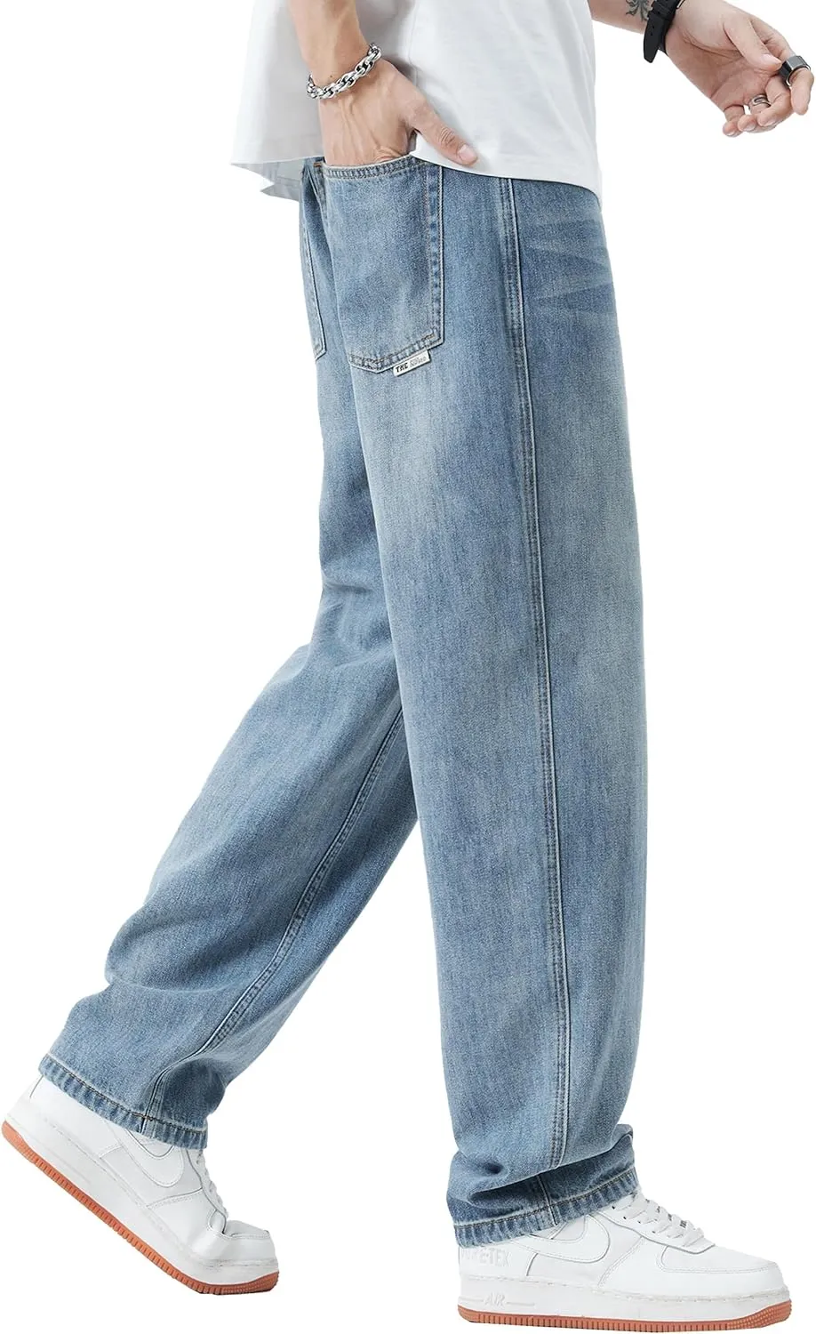 DOSLAVIDA Men's Baggy Jeans Loose Fit Ripped Distressed Jean Relaxed Skateboard Denim Pants with Holes