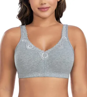 DotVol Women's Comfort Embroidered Lace Non Foam Wirefree Lift Cotton Everyday Bra