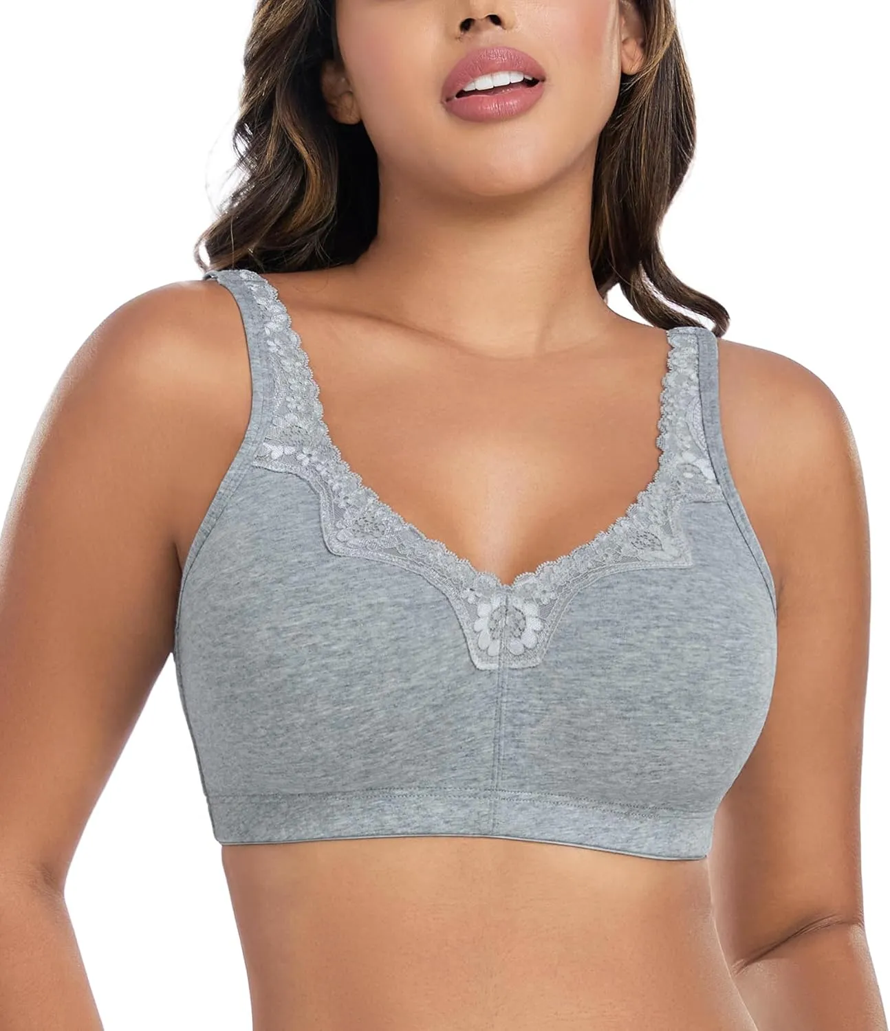 DotVol Women's Comfort Embroidered Lace Non Foam Wirefree Lift Cotton Everyday Bra