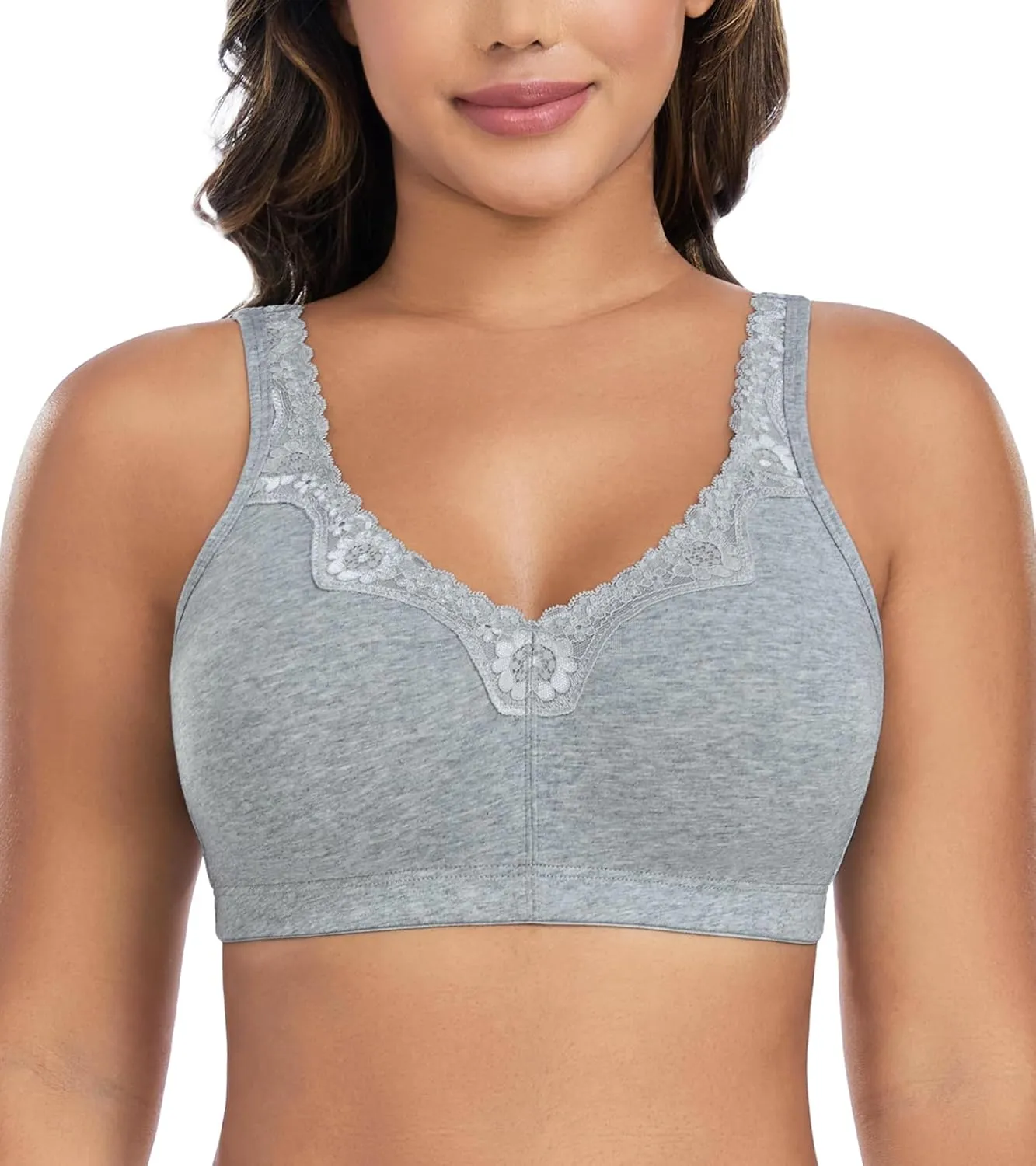 DotVol Women's Comfort Embroidered Lace Non Foam Wirefree Lift Cotton Everyday Bra