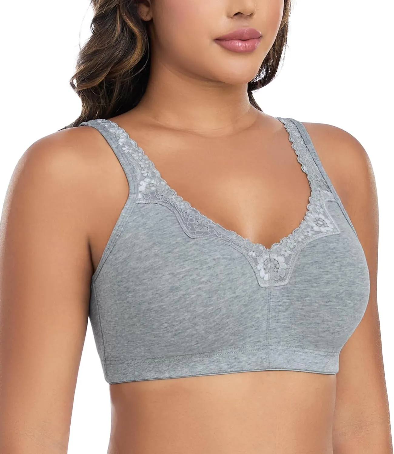 DotVol Women's Comfort Embroidered Lace Non Foam Wirefree Lift Cotton Everyday Bra