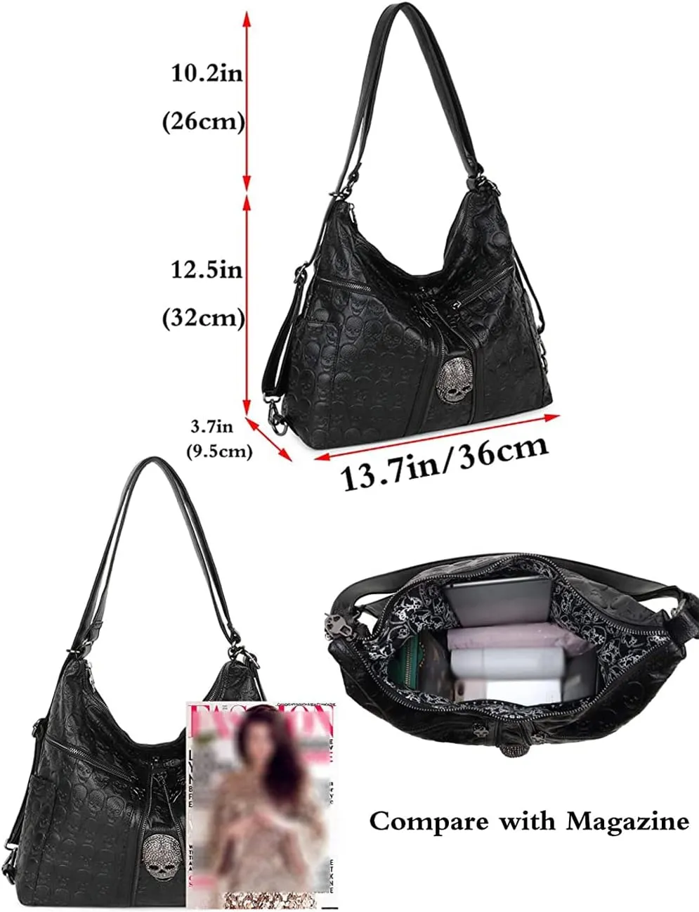 Downupdown Skull Handbags Women Tote Bags Skull Print Leather Shoulder Crossbody Bag Studded Satchel Purse Gothic Backpack