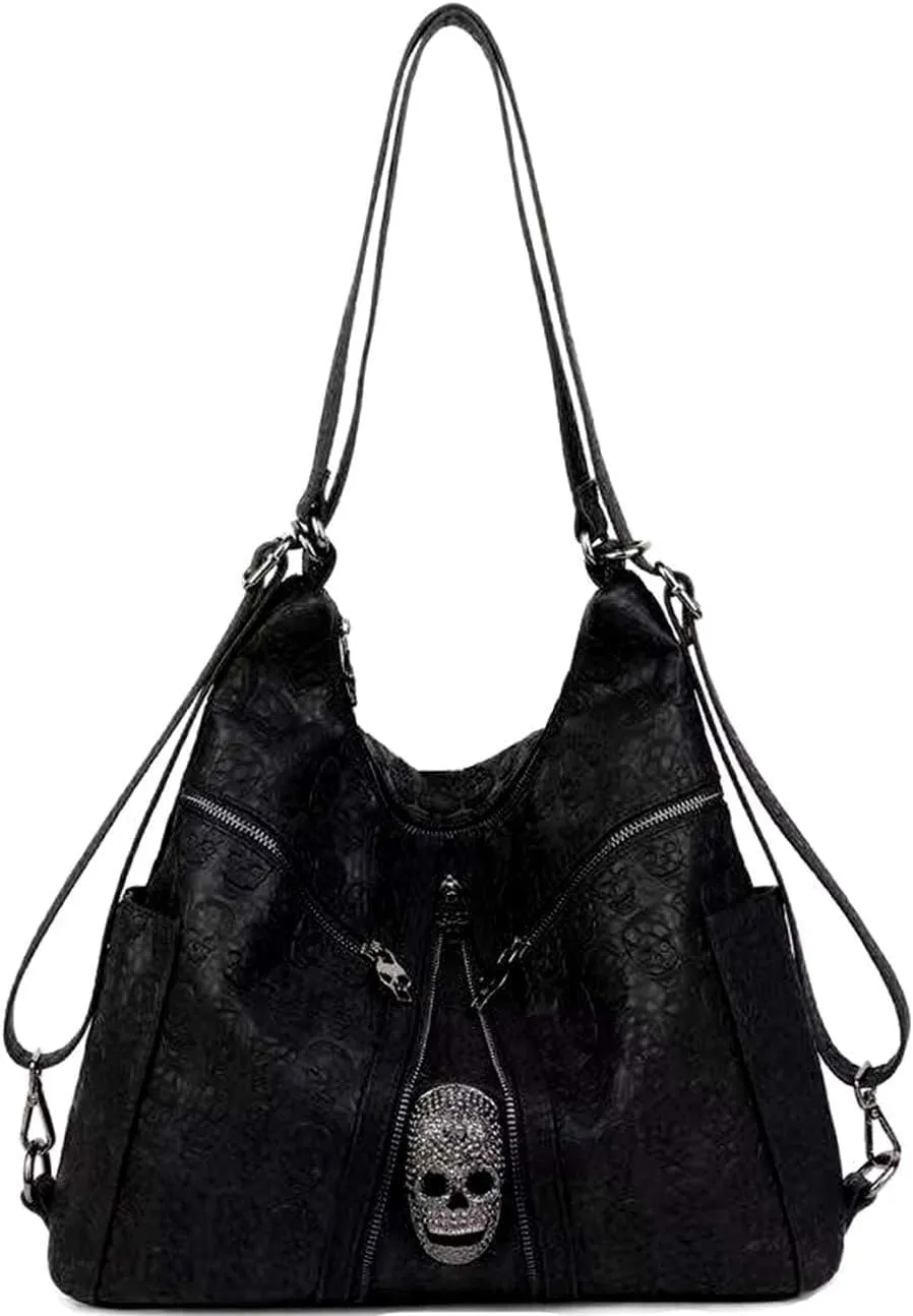 Downupdown Skull Handbags Women Tote Bags Skull Print Leather Shoulder Crossbody Bag Studded Satchel Purse Gothic Backpack