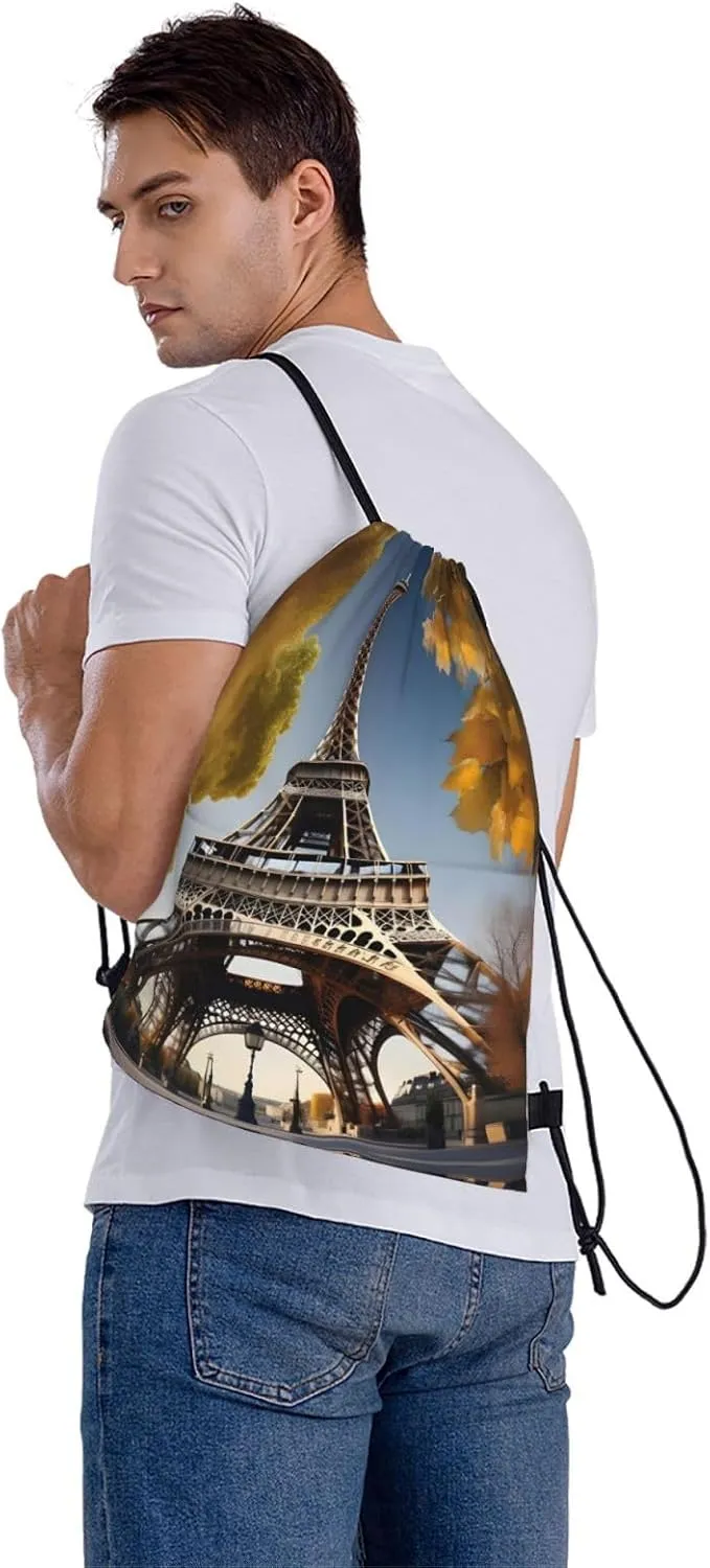 Drawstring Backpack for women,Versatile drawstring bag,Water-Resistant Cinch Bag,Gym sackpack-Cityscape Paris Eiffel Tower France