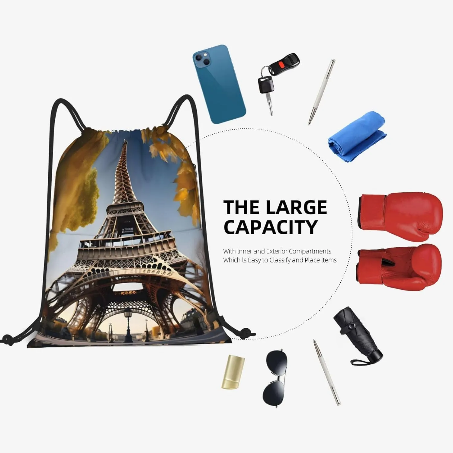 Drawstring Backpack for women,Versatile drawstring bag,Water-Resistant Cinch Bag,Gym sackpack-Cityscape Paris Eiffel Tower France