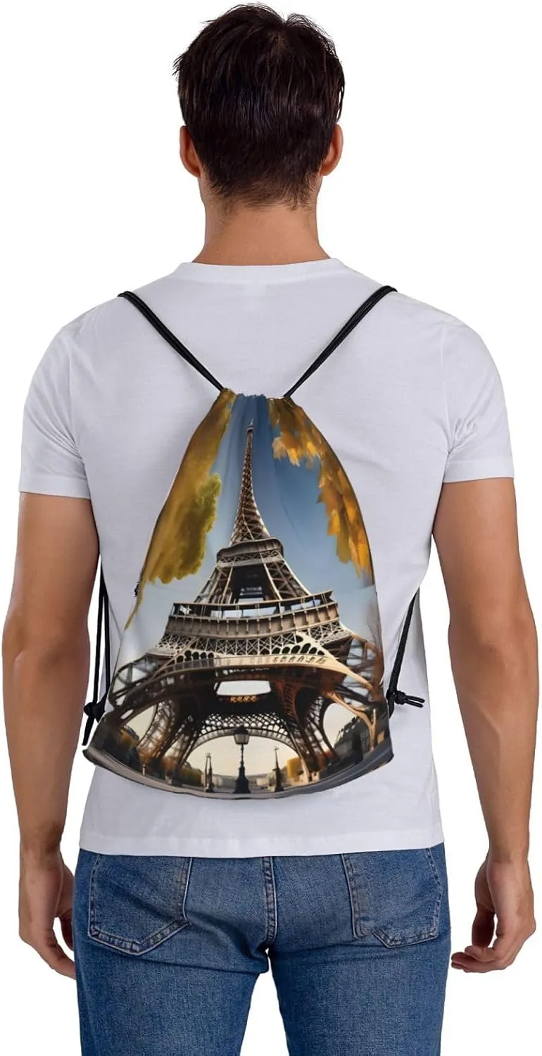 Drawstring Backpack for women,Versatile drawstring bag,Water-Resistant Cinch Bag,Gym sackpack-Cityscape Paris Eiffel Tower France