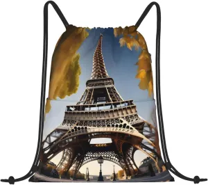 Drawstring Backpack for women,Versatile drawstring bag,Water-Resistant Cinch Bag,Gym sackpack-Cityscape Paris Eiffel Tower France