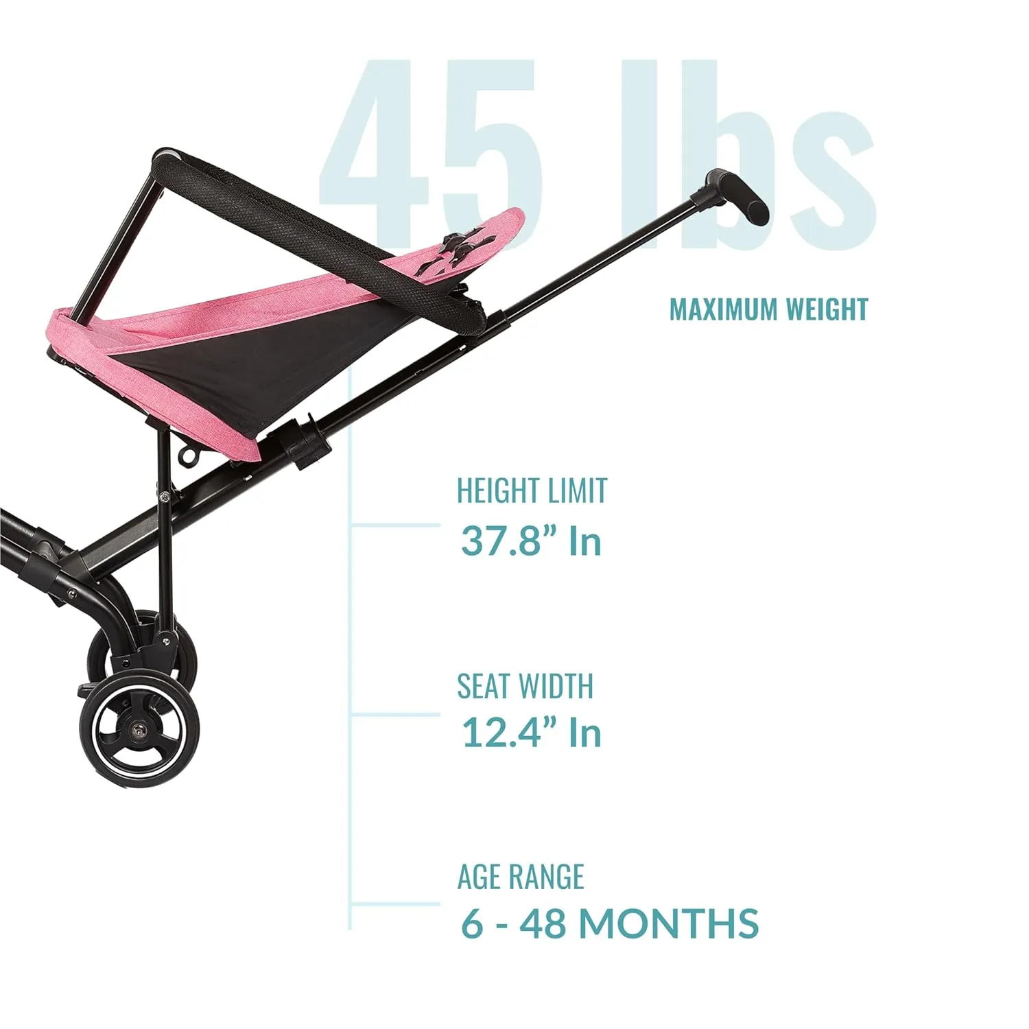 Dream On Me Lightweight and Compact Coast Rider Stroller with One Hand Easy Fold, Adjustable Handles and Soft Ride Wheels, Pink, 365-PINK