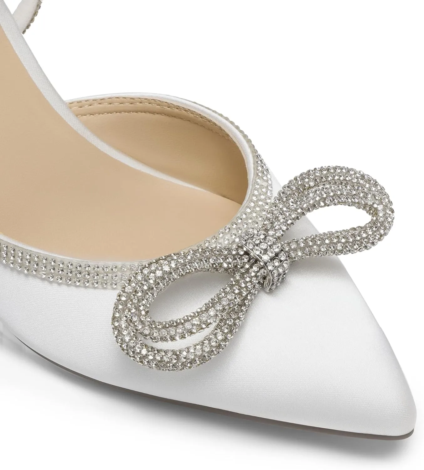 DREAM PAIRS Kitten Heels Rhinestone Bow Ankle Strap Stiletto Pointed Closed Toe Heels for Women Pumps Wedding Bridal Party Dress Shoes