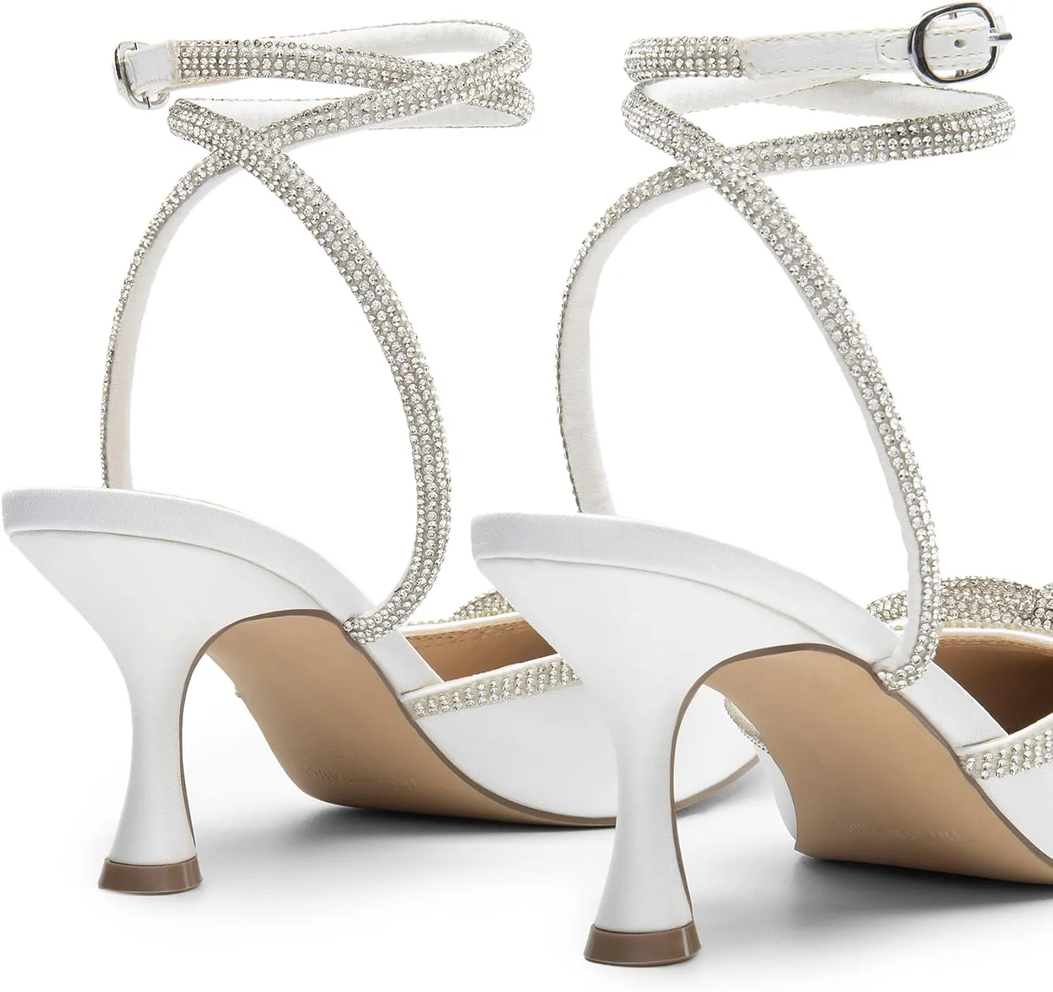 DREAM PAIRS Kitten Heels Rhinestone Bow Ankle Strap Stiletto Pointed Closed Toe Heels for Women Pumps Wedding Bridal Party Dress Shoes