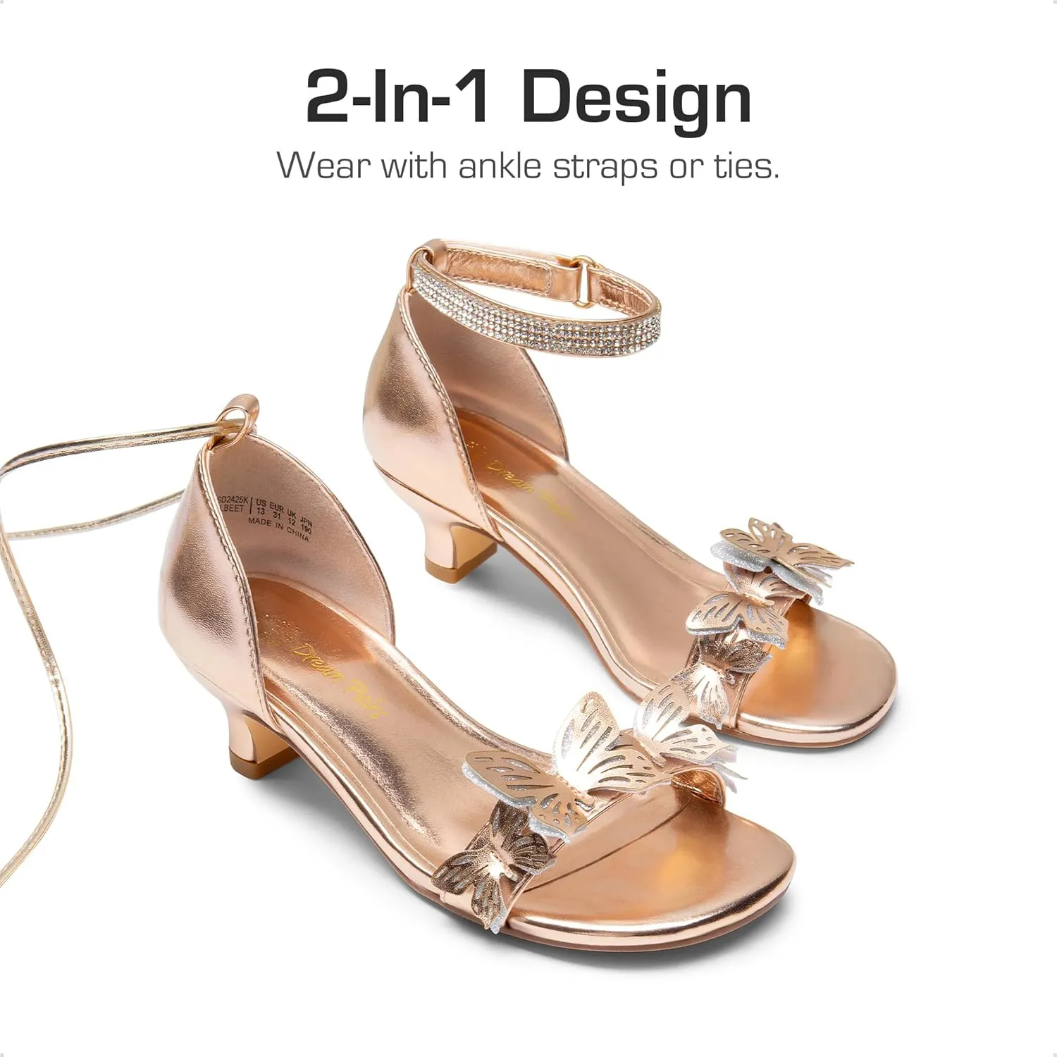 DREAM PAIRS Lace Up Low Heel Sandals for Girls Ankle Strap Dress Pump Strappy Gladiator Wedding Party Shoes for Little Kid/Big Kid