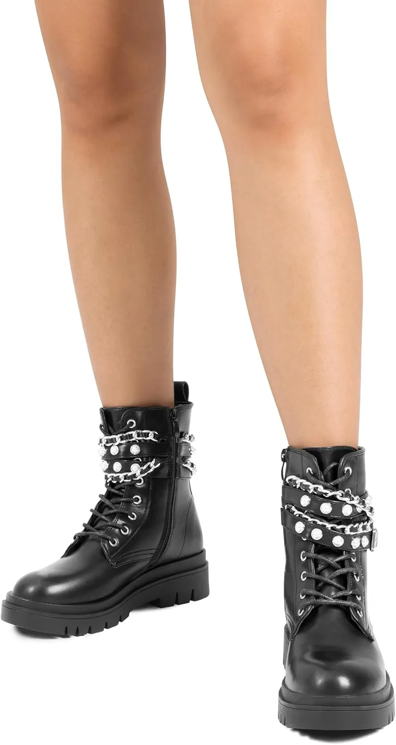 DREAM PAIRS Women's Fashion Platform Combat Boots Lace Up Lug Sole Goth Ankle Booties Shoes